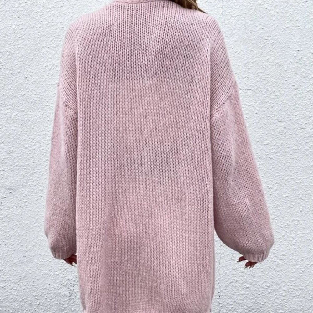 Contemporary Open Front Sweater knit Cardigan  Pink - Picture 2 of 6